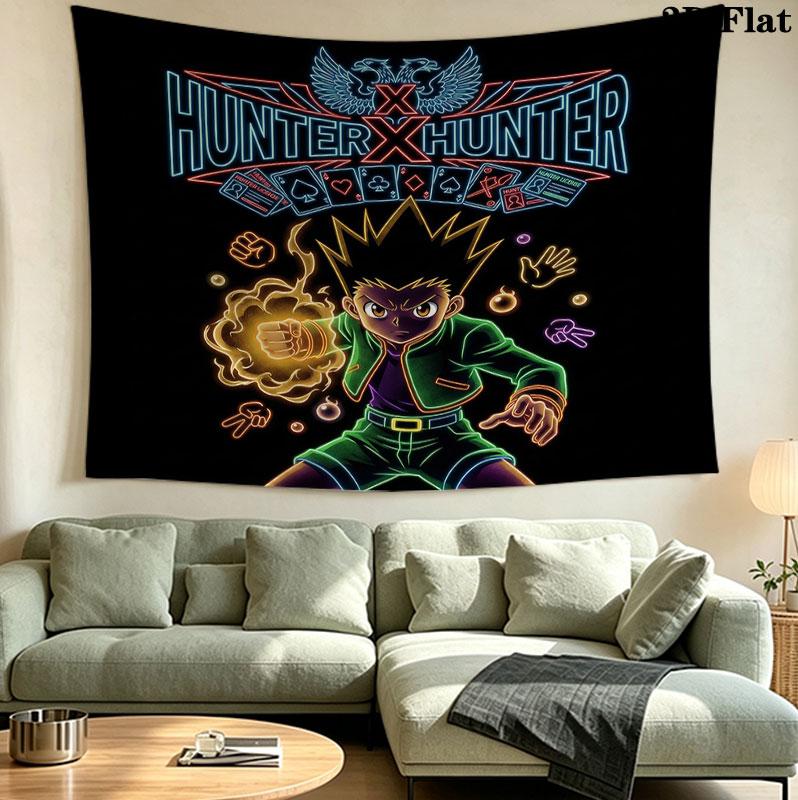Arazzo da Parete Hunter X Hunter Appeso Estetico alla Parete Coperta in Tessuto Stampato Arazzi Decorativi per Camera da Letto Soggiorno Arredamento per la Casa
