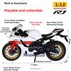 1:12 R1 R1M Motorcycle Model Toy Music Light Shock Absorption Motorbike Foldable Tripod Models Toys Collectible Ornaments