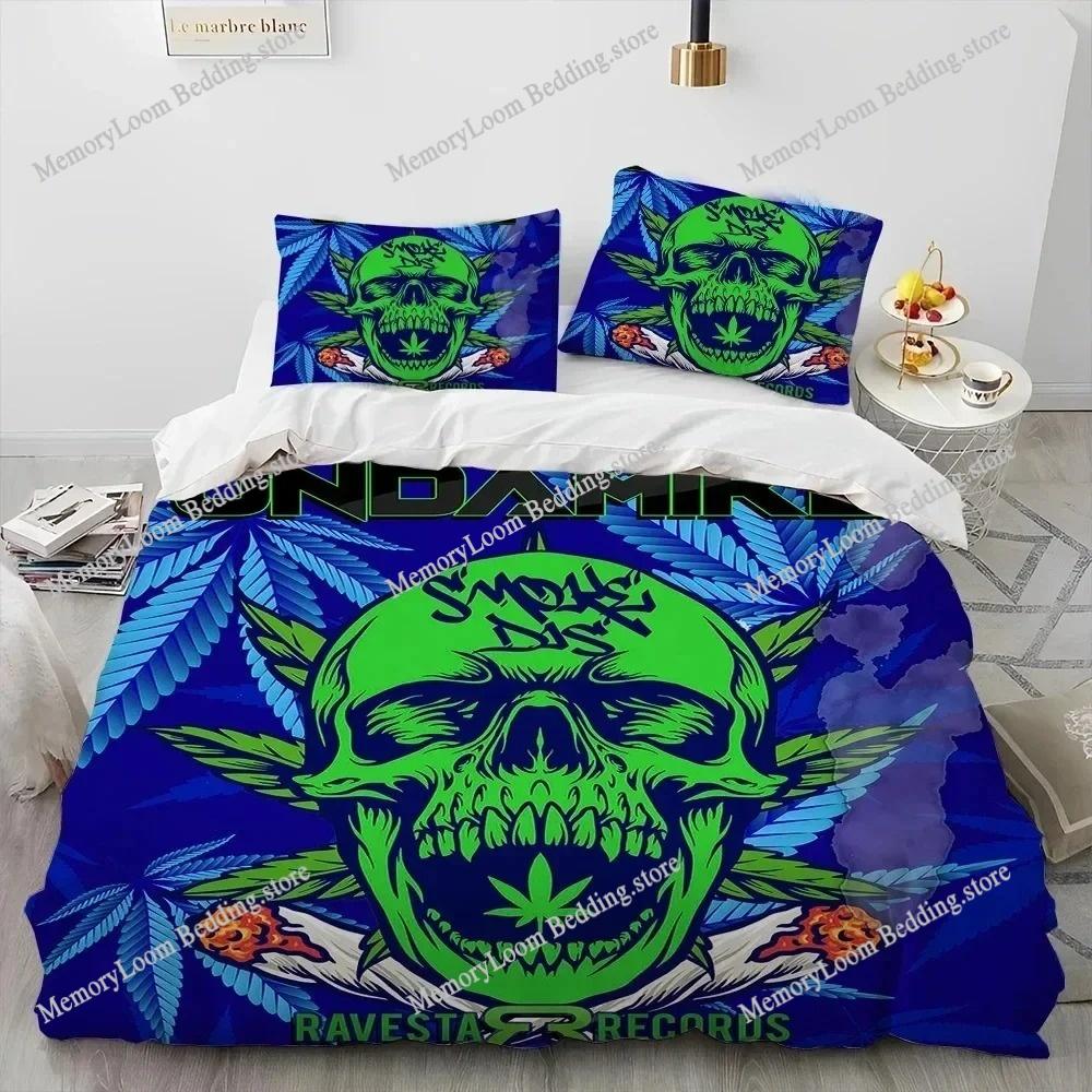Artwork Unique Maple Weed Plant Green Death Skull Smoke Bedding Set Queen/King Size Duvet Cover Comforter Soft Cozy Home Textile