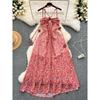 French Style Vintage Floral A- Line Dress Female Scheming Cut Out Bandeau Slim-Fit Mid Length Long Length Vacation Skirt Sling Dress Female