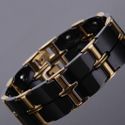 Goldfarbener Edelstahlschmuck, klassisch, 10 mm Breite, Keramikkette, Gesundheit, Magnetarmband, Mann, Freundschaftsarmbänder für Männer