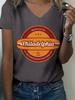 Philadelphia Cheesesteak Print V-Neck T-Shirt, Women's Retro Casual Food Graphic Short Sleeve Tee