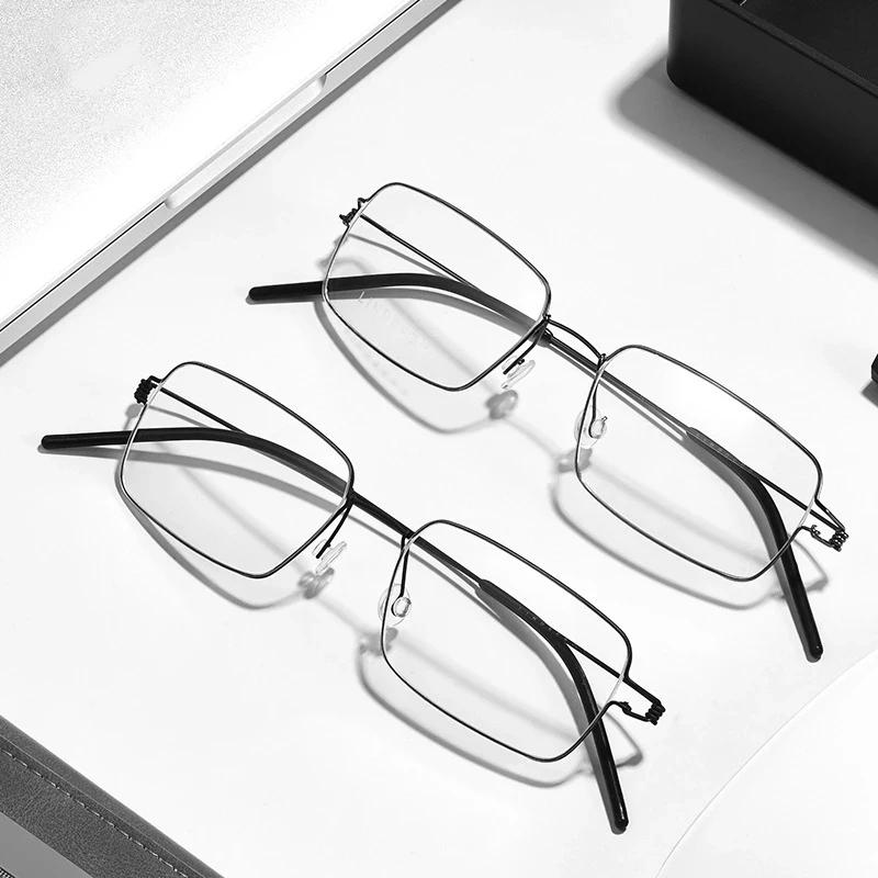 Men Titanium Alloy Reading Glasses Anti Blue Light Business Frame for Hyperopia Presbyopia Prescription