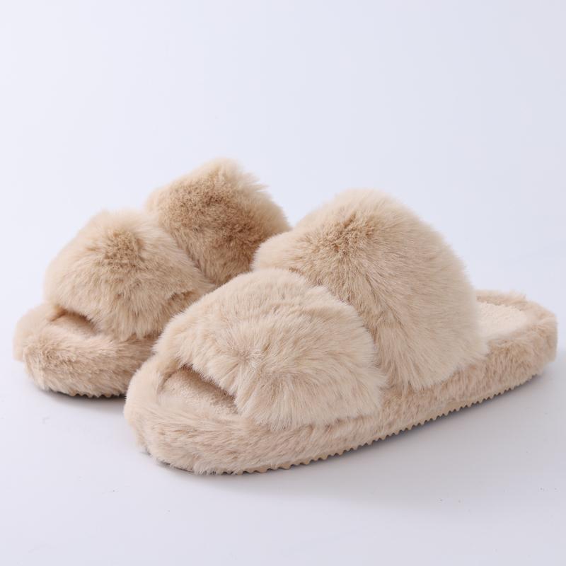 Fashion Shevalues Winter Plush Lining Women's Slippers Fur Soft Sole Indoor Slides Non-slip Cotton Slides Furry Warm Slippers For Women