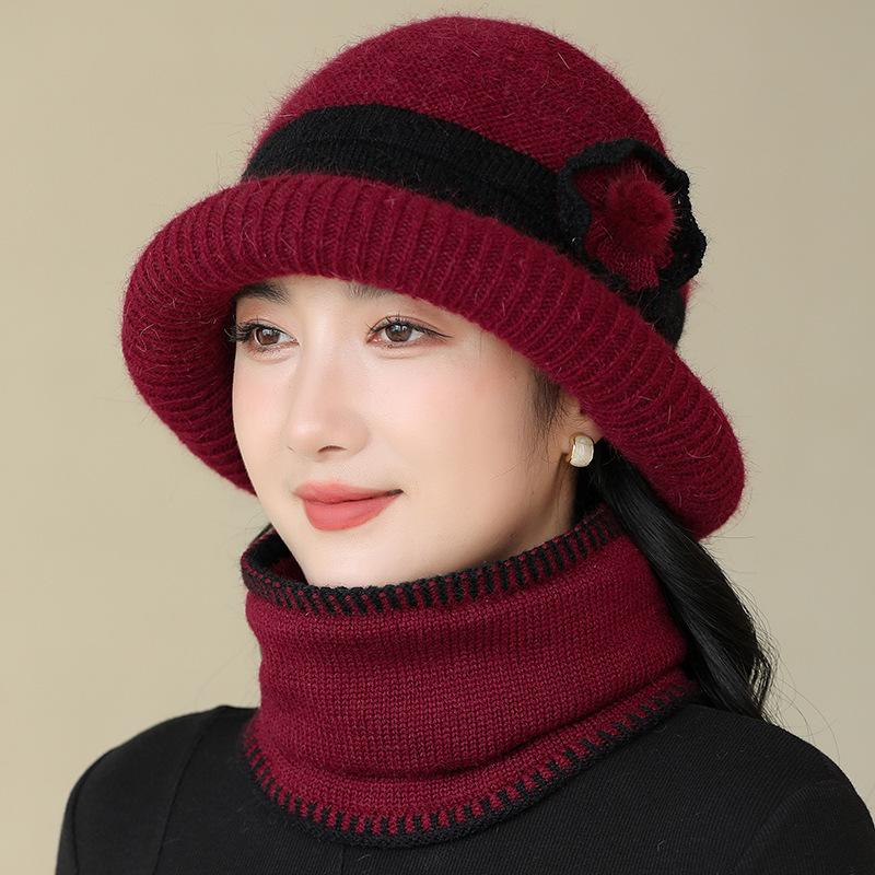 New Style Woolen Hat for Middle Aged and Elderly Women  Ear Protection  Warm Knitted Basin Hat  Stylish Rolled Brim Plus Velvet Granny Hat