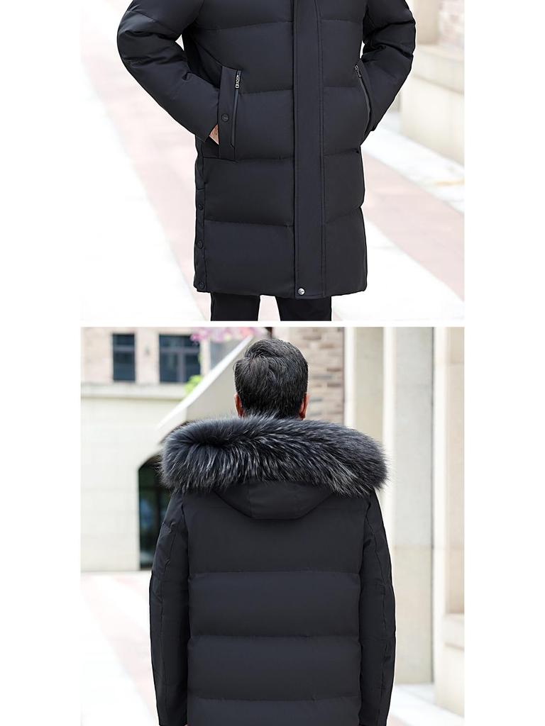 Men's Winter Mid-Length Thickened Down Jacket for Middle-Aged and Elderly - Cold-Proof, Plus Size