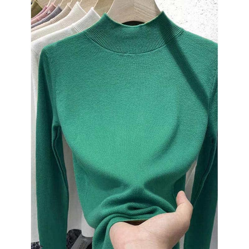 Autumn and Winter Half High Neck Base Sweater Women's Sweater Slim Fit Long Sleeve Knitted Sweaters Women Tops Fashion Casual Slim Fit Pullovers 25674