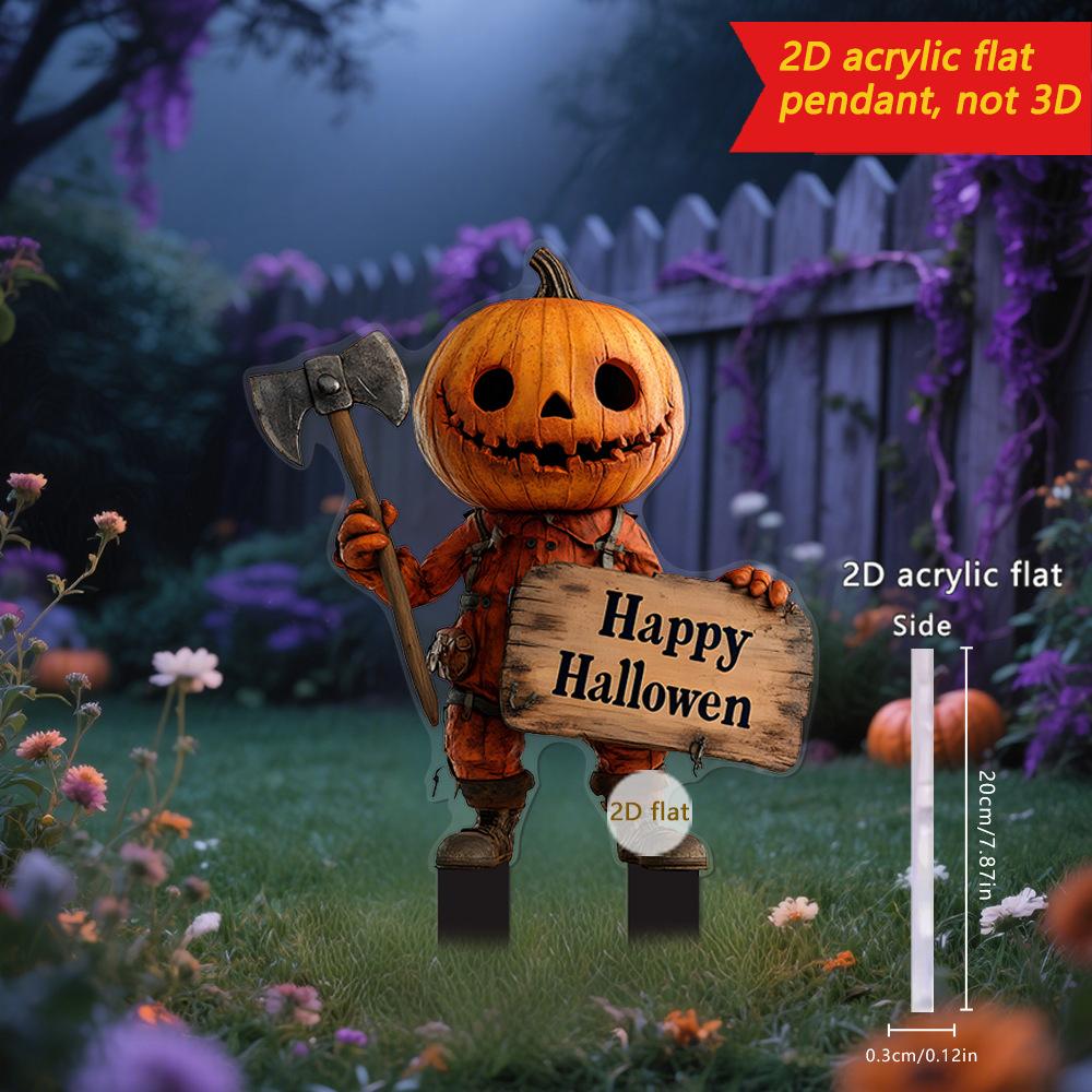 Acrylic 2D Flat Halloween Pumpkin Man Outdoor Durable Waterproof Superior Quality Holding an Axe Decorations Stakes