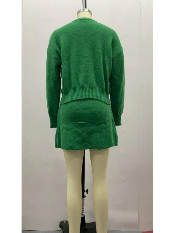 2024 Autumn European & American College Style Knitted Sweater and Skirt Set for Women