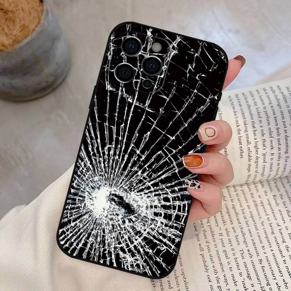 

Broken Phone Case For iPhone 17,16,15,14,13,12,11 Plus,Pro Max,XS,Soft Silicone Black Cover iPhone17Air