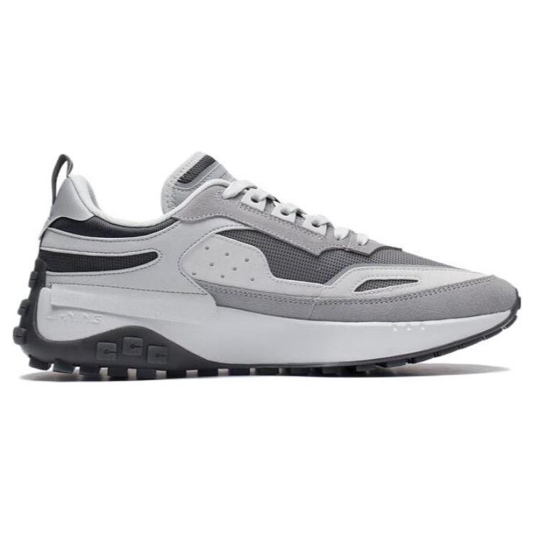 Li Ning CF Tracing Leather Cushioning, Wear Resistant Low top Sports Casual Shoes Men's Gray White AGCS223-1