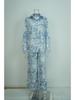 2026 Spring Women's Fashion: European & American Casual Print Lace-Up Shirt with Long Pants Set