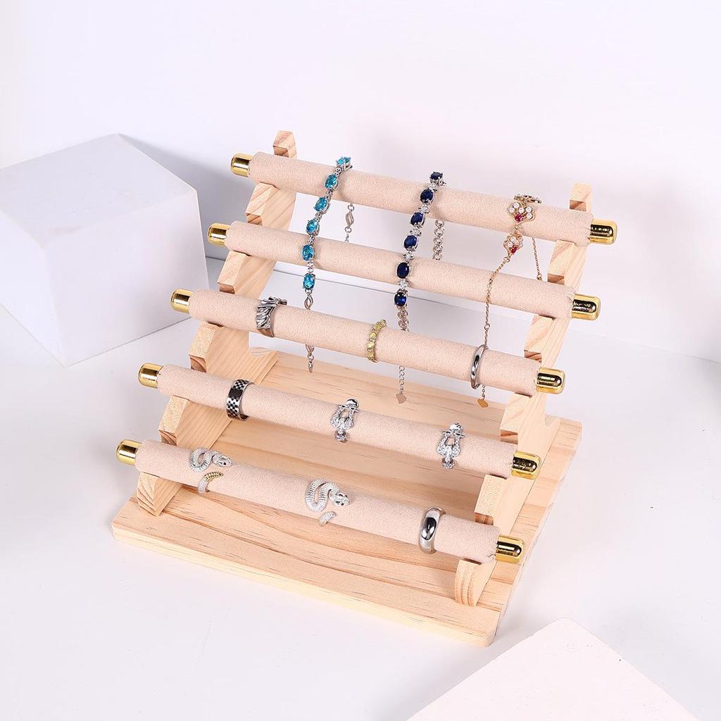 Présentoir à Bijoux Beige Démontable à Étages et Support de Rangement
