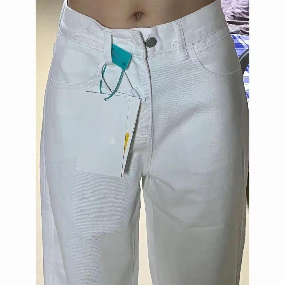 Women Loose Fit White High Waist Flowy Jeans Plus Size Straight Wide Leg Pants Spring Autumn