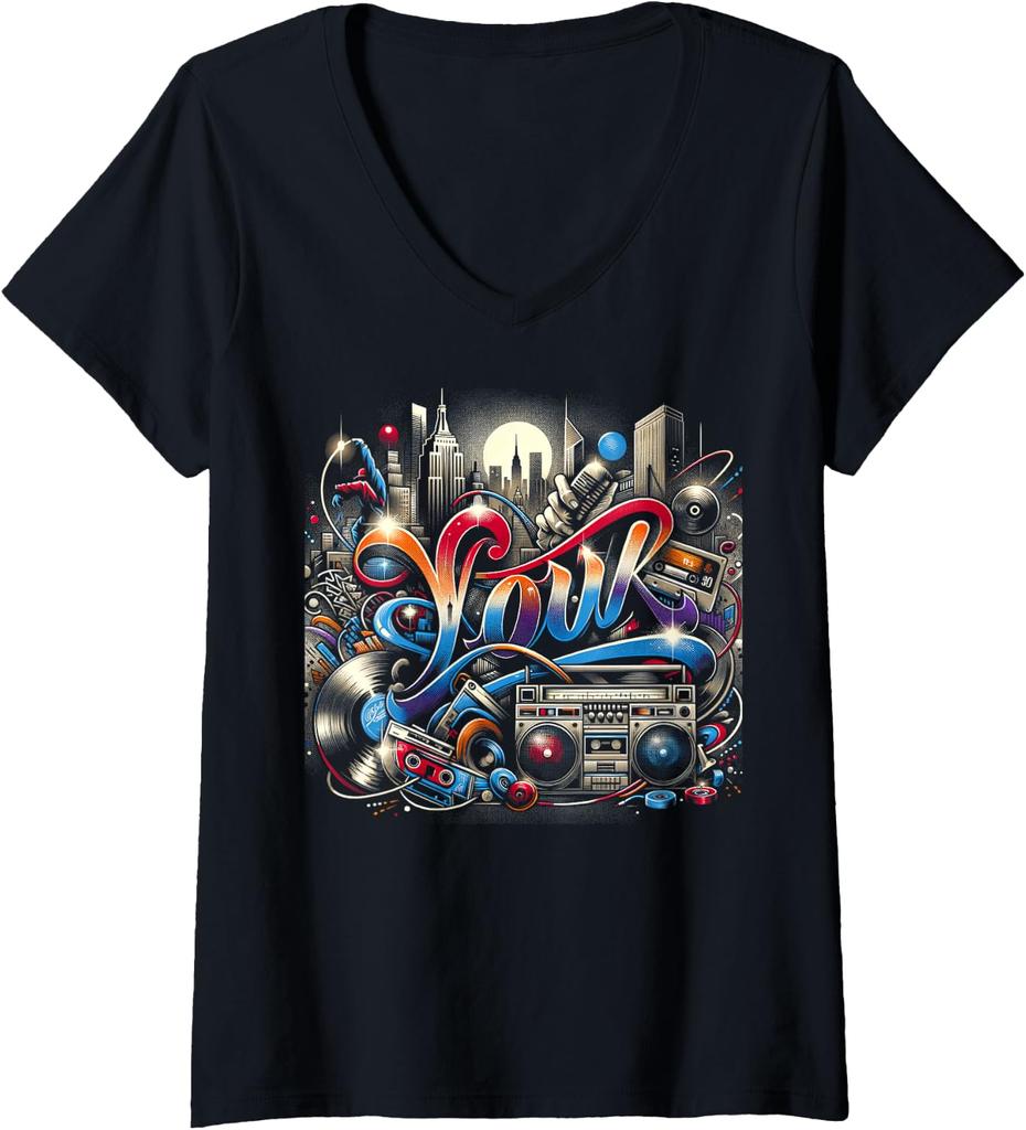Womens NYC Graffiti | Cool Graphic Tee | Men Women S - 6XL Graphic V-Neck T-Shirt
