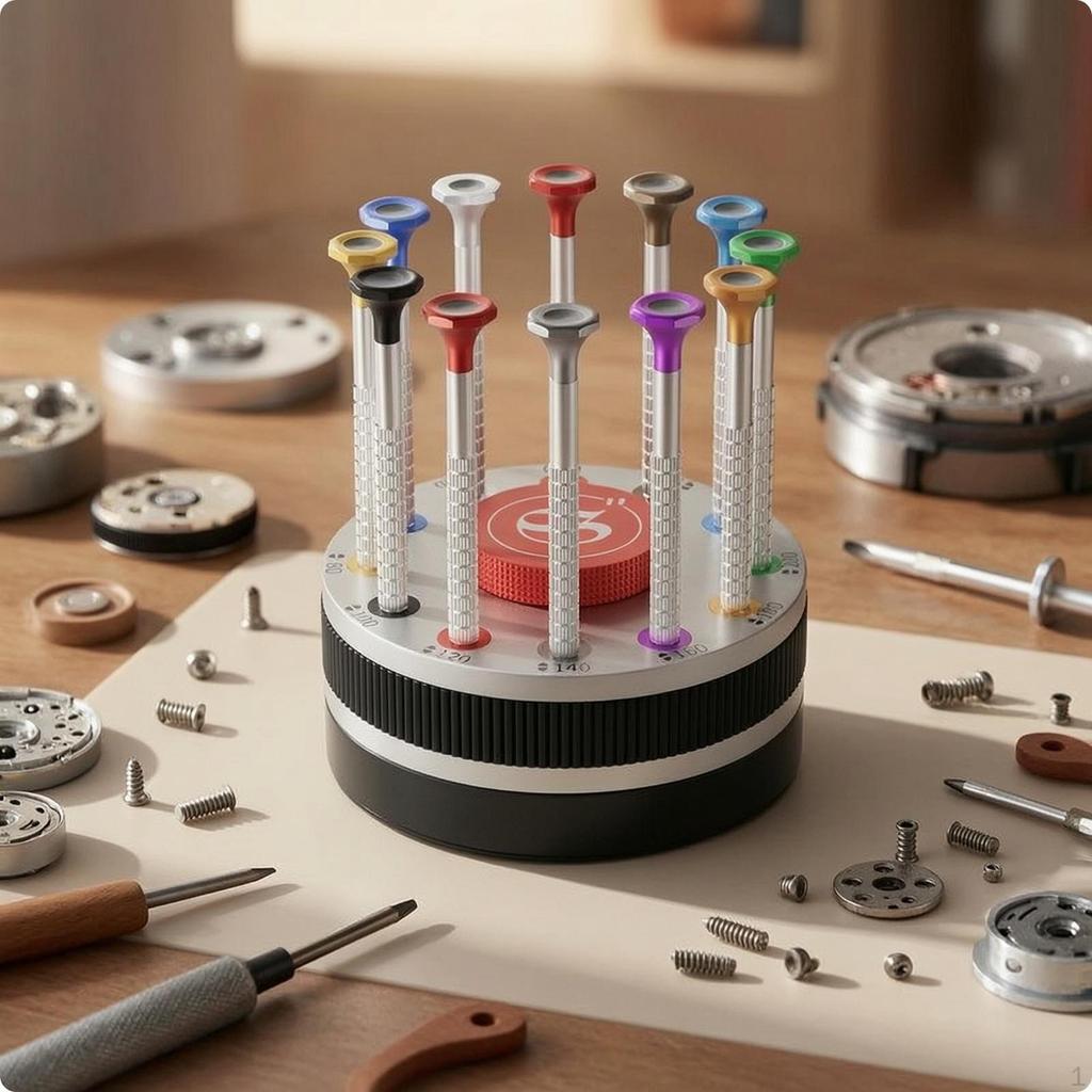 Set di 12 Cacciaviti di Precisione con Punte di Ricambio Metallo Orologiaio Zigrinato