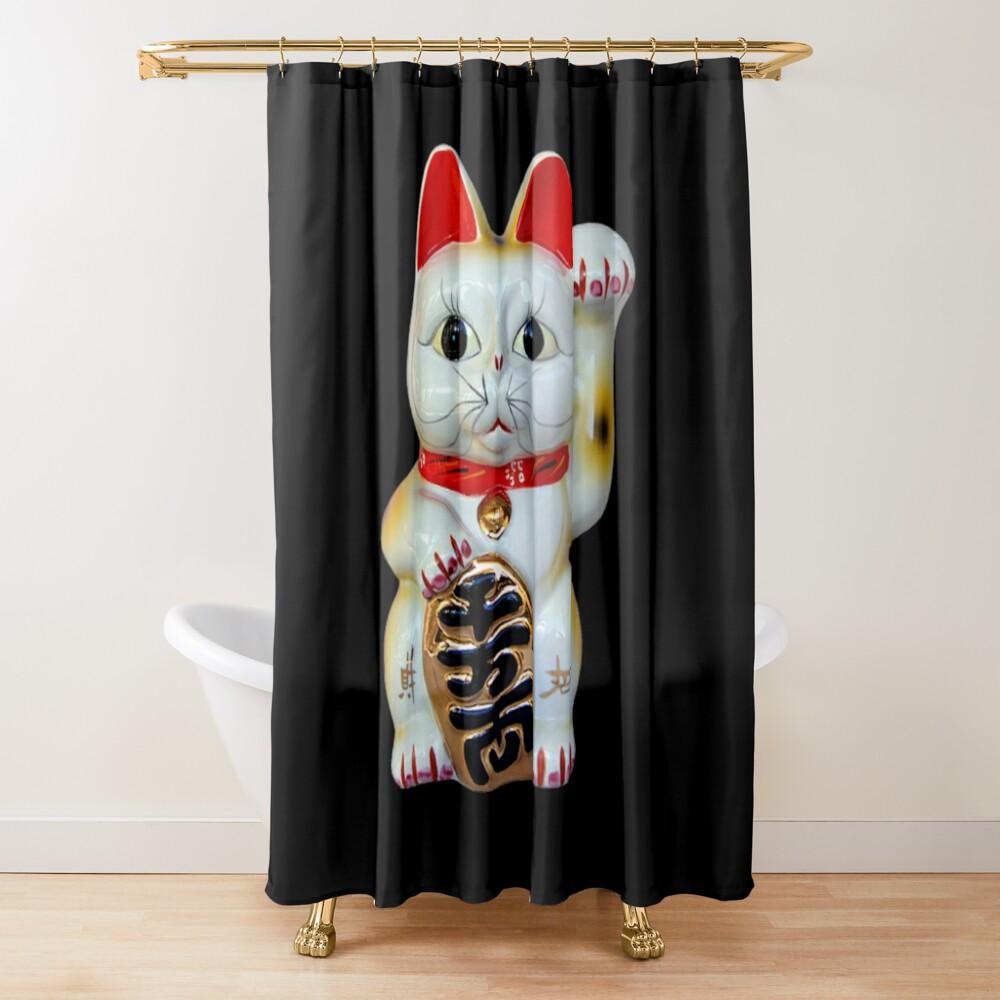 Japan Lucky Fortune Cat Shower Curtain Gold Coin Bathroom Decoration With Hook Polyester Fabric Waterproof Shower Curtain Hooks