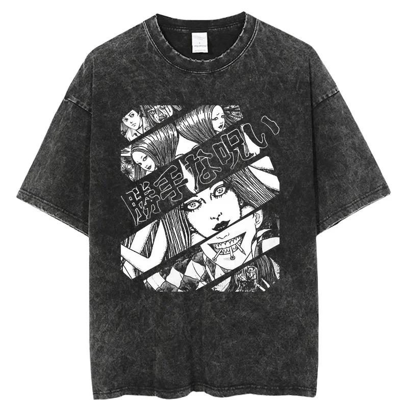 

Junji Ito Tomie Horror Manga Vintage Washed Oversized T-Shirt | Unisex Horror Anime Streetwear Tee S чорний