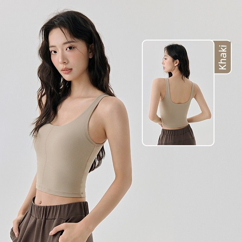 

Lu Same Sports Vest Female 2025 New Arrival Fixed Cup Shock Absorption Push-up Beauty Back Pilates Training Sports Intimates Khaki L