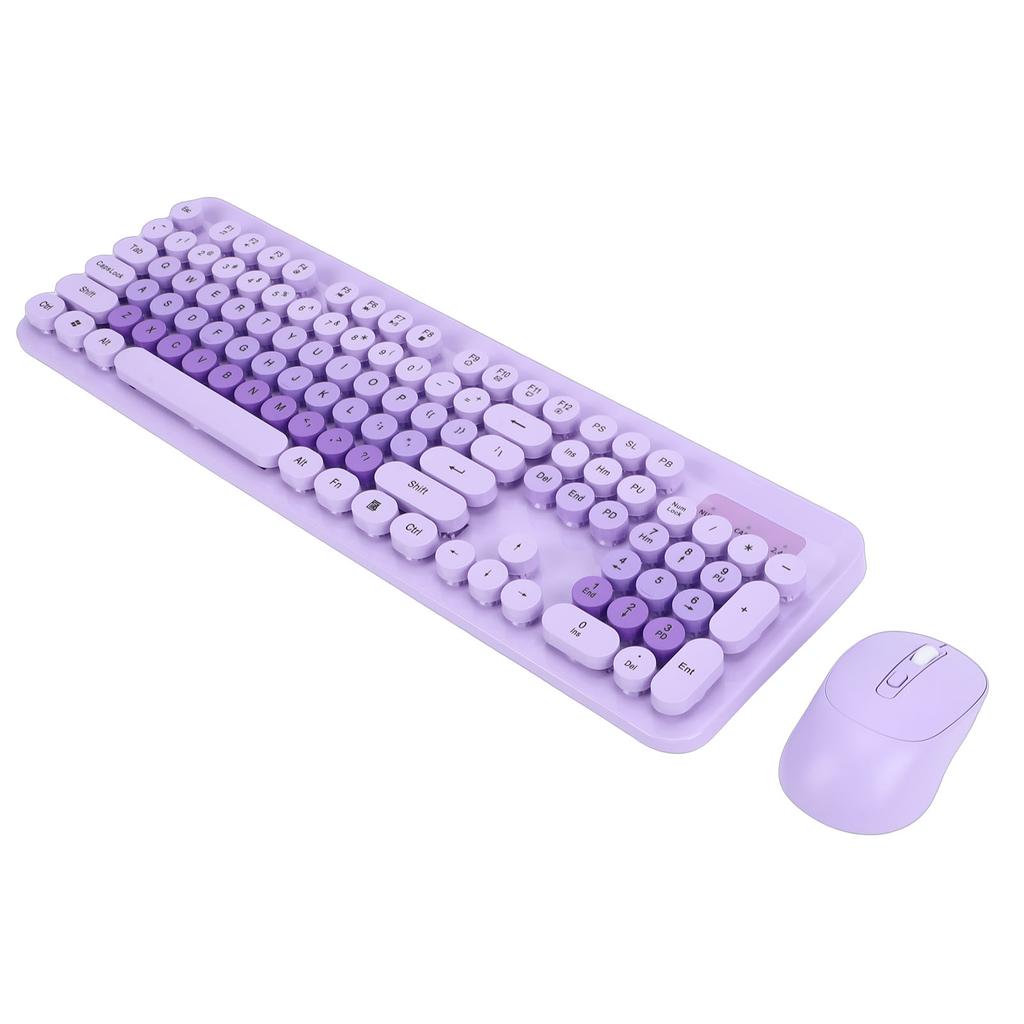 Wireless Cute Keyboard and Mouse 104 Keys Typewriter Style Retro Round Keycaps Keyboard for PC Laptop Desktop