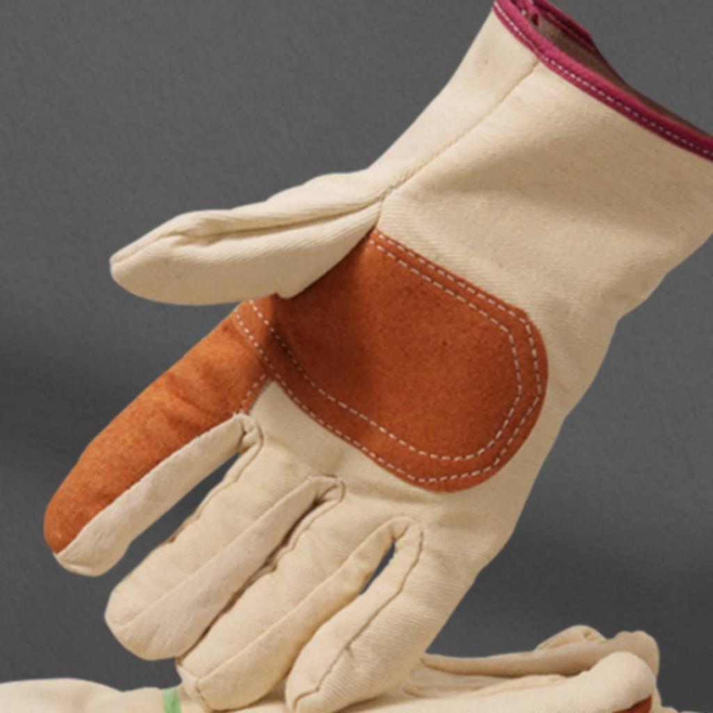 Canvas Gloves with Leather Palm Heavy-Duty Work Reinforced
