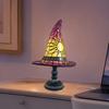 Stained Glass Witch Hat Lamp, USB Powered Night Light for Bedroom Shelf Decor, Halloween Warm Glow Gothic Table Lamp for Home