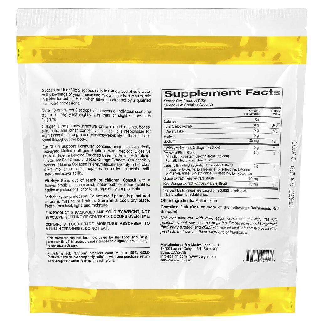 Glp-1 Unterstützungsformel, marine Kollagenpeptide, präbiotische Ballaststoffmischung, die resistent gegen Verdauungsenzyme ist, essentielle Aminosäuremischung reich an Leucin
