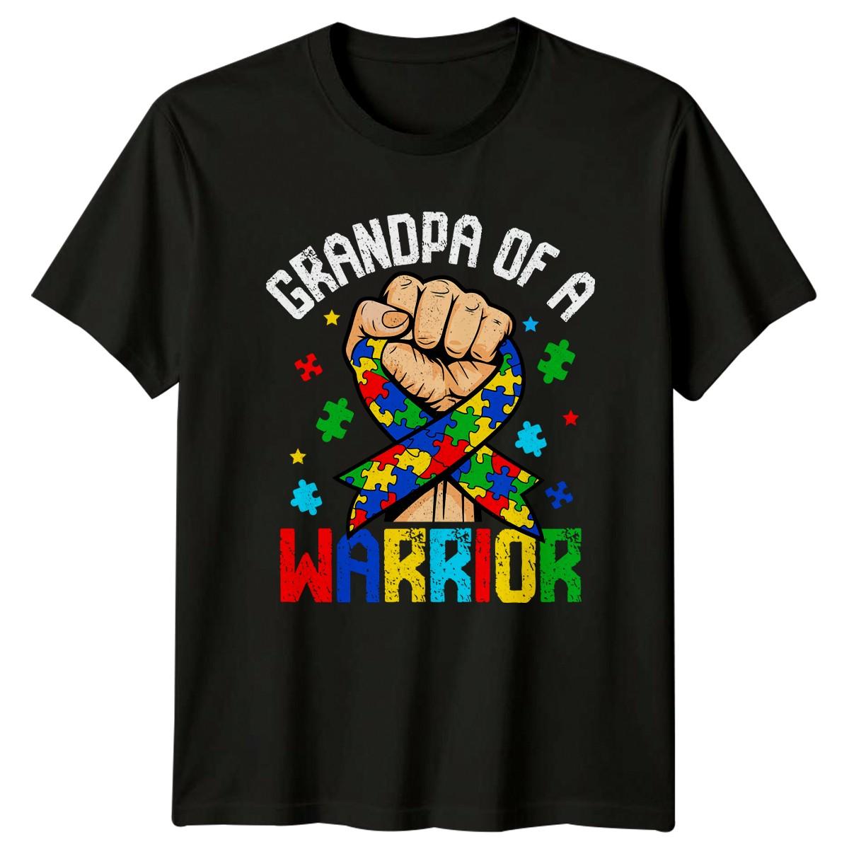 Grandpa Of A Warrior Mens T-Shirt Autism Awareness Family Support Fathers Day XL