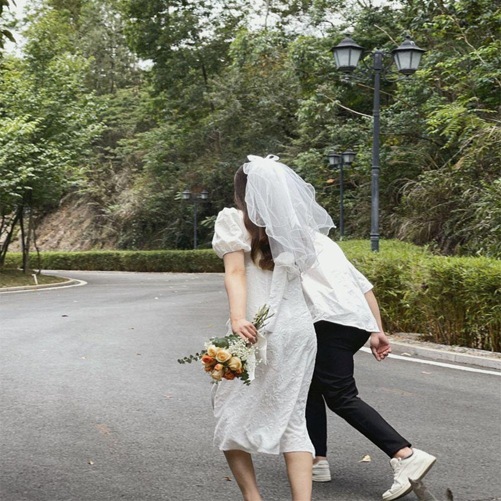 Fashion Bridal White Veil Pearl Bridesmaid Bow Veil Korean Bride Headwear Bride Veil Wedding Veil