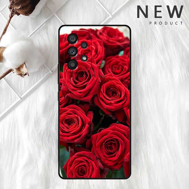 Bright Red Rose Flowers Case For Samsung Galaxy A54 A52 A14 5G A53 A12 A13 A71 A23 A34 A33 A21s Phone Cover