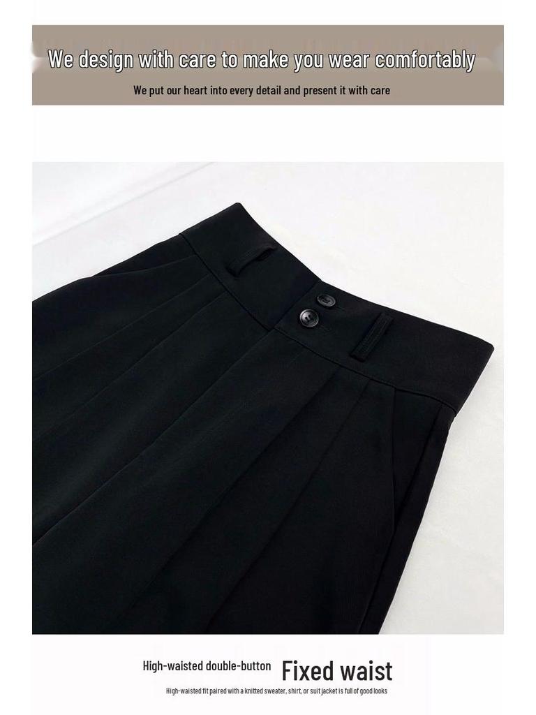 Versatile Gray High-Waist Loose Wide-Leg Suit Pants