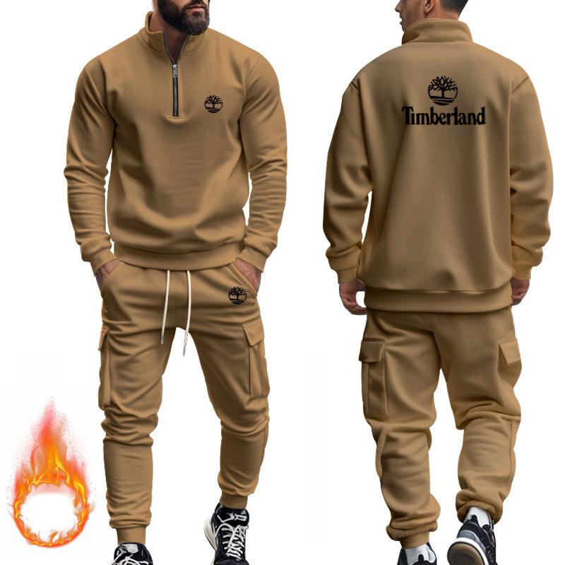 Camel Plus-size Autumn Winter Men's New Style American Men's Casual Plush Warm Zipper Men's Sports Pants Set