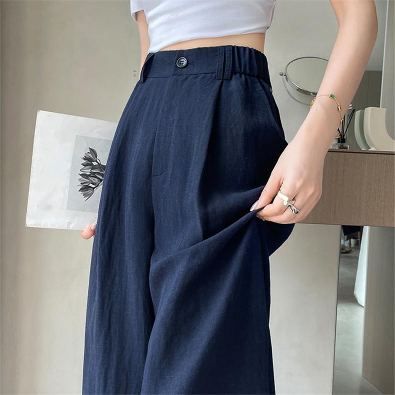 Cotton and Linen Summer Women's Wide Leg Full Pants High Waist Summer Female Elegant Minimalism Straight Loose Trousers