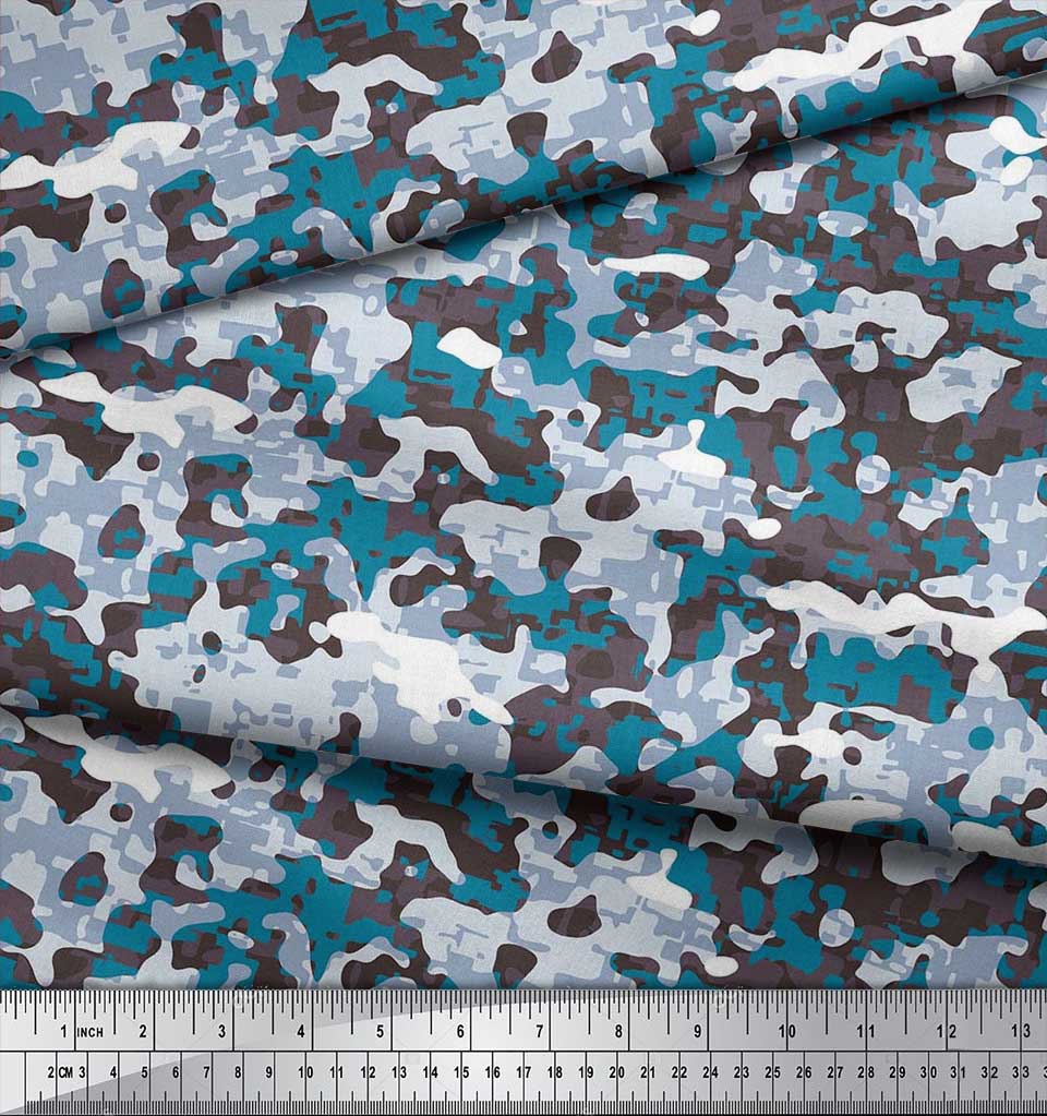 Soimoi Japan Crepe Satin Fabric Two Tone With White Camouflage Print Fabric by the metre 42 Inch