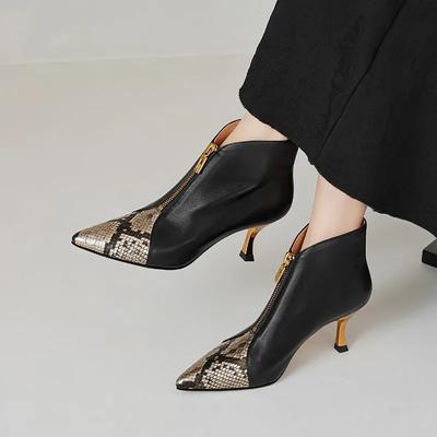 Mode 2024 Neue Damenmode Spitze Stiletto Ritterstiefel Frühling und Herbst PU Lässiger Komfort Leopardenmuster Hoher Absatz Stiefeletten