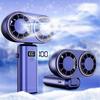 Portable Handheld Fan USB Charging Cooler Dual Fan Digital Display Rechargeable Battery Royal Blue