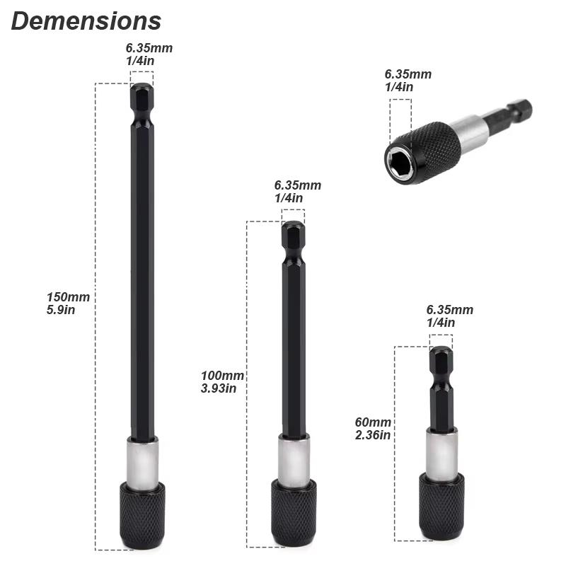 6pcs Hex Quick Release Self Locking Extension Bar 60/100/150mm Strong Magnetic Connecting Rod For Electric Drill Driver