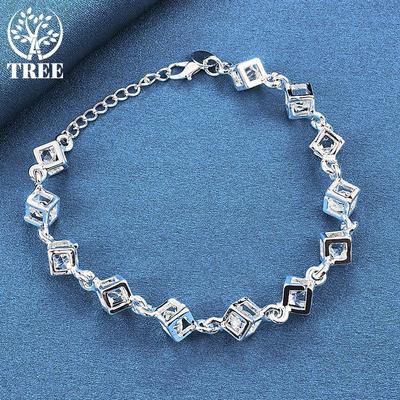 925 Sterling Silber Quadrat AAA Zirkon Kettenarmband Schmuck
