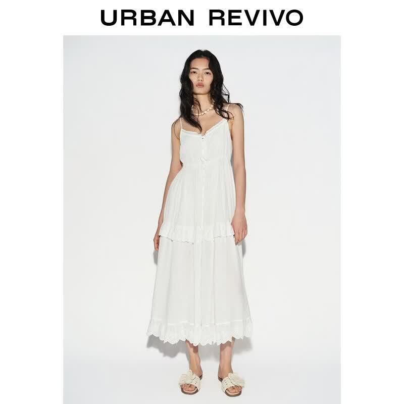 UR2026 Women s Casual Pleated Lace Strappy Dress XS