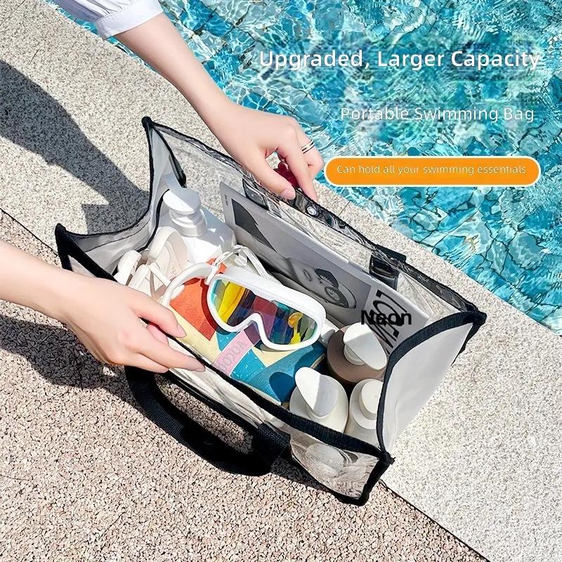 Große durchsichtige Strandtasche Wasserdichte PVC Schwimmtasche für Sommer Outdoor Reisen Kosmetik Toilettenartikel Aufbewahrung