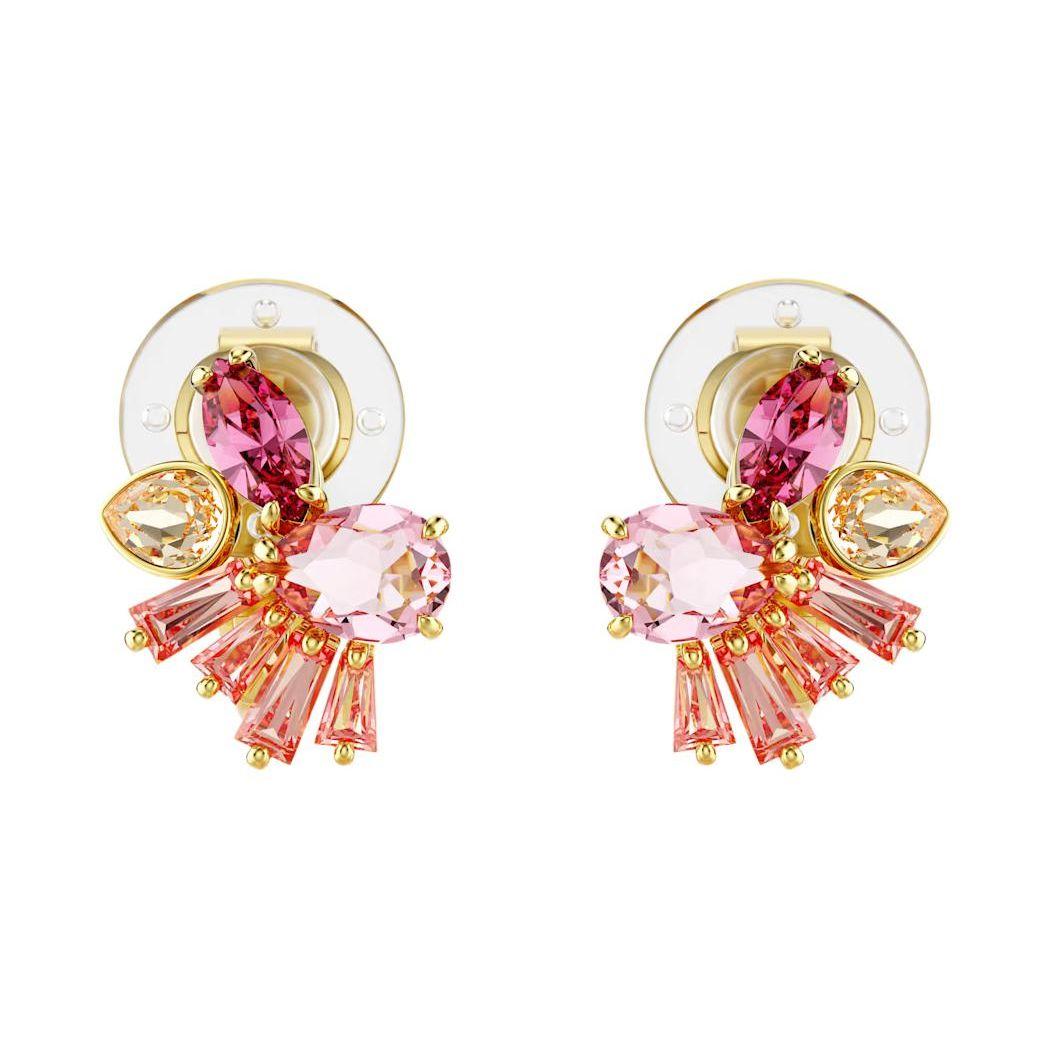 Swarovski Gema Floral Design Cubic Zirconia Gold Plated Ear Clips Women ear clips Pink 5688479 Box (Random Color)