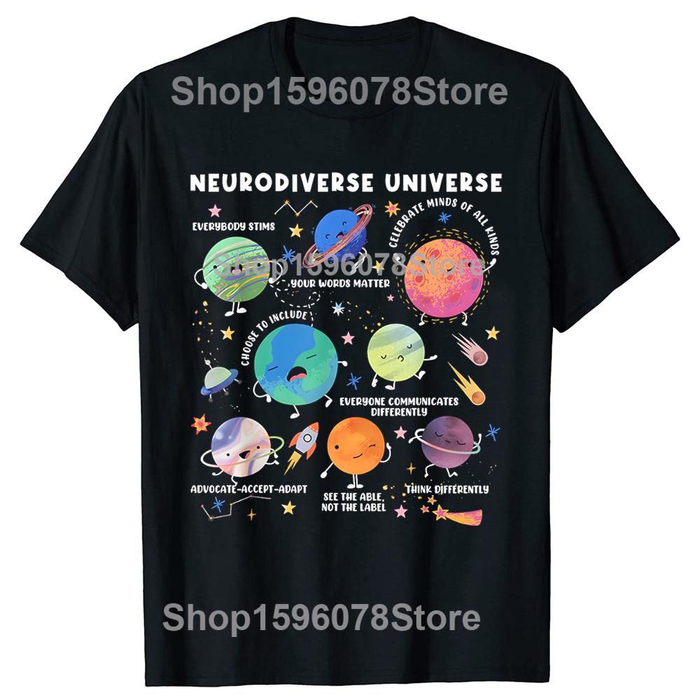 Neurodiverses Universum Weltraum Planet Sonderpädagoge T-Shirts Herren Streetwear T-Shirt Kurzarm Unisex Lockere Kleidung