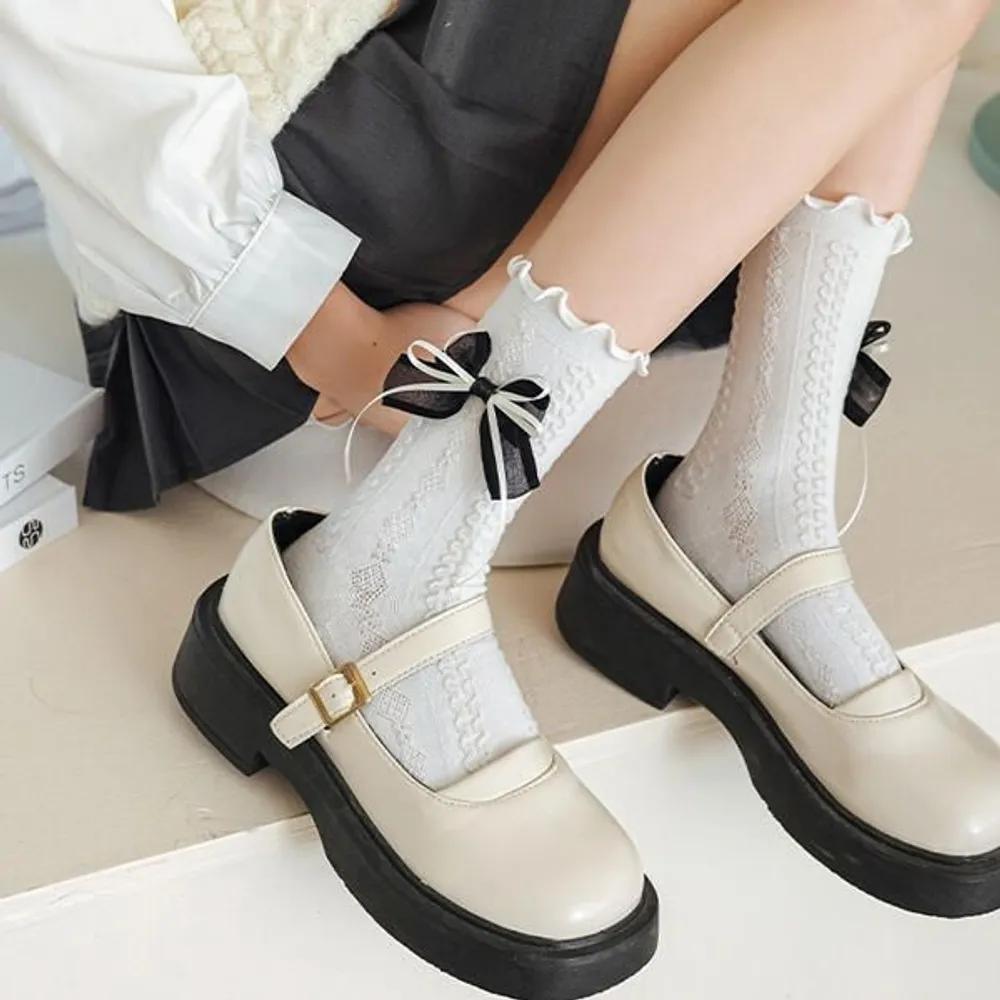 Holige Celine Kitsch Women s Frill Ribbon Long Socks FREE