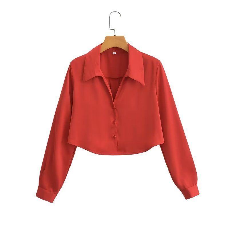 Kaslead Fashion Style Silk Satin Texture Long Sleeves Shirt