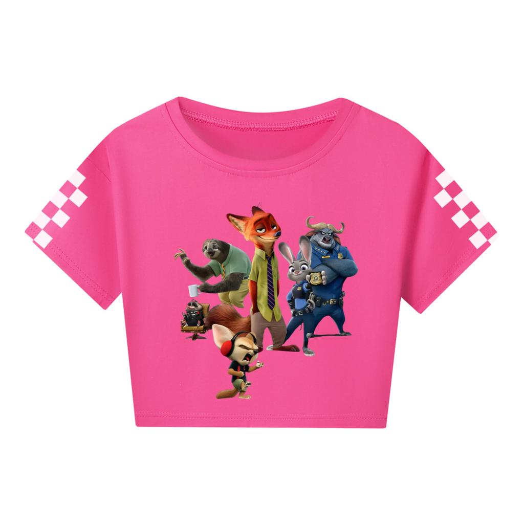 Fashionable Round Neck Short Sleeve Work Clothes Printed Tops For KID Summer Tops