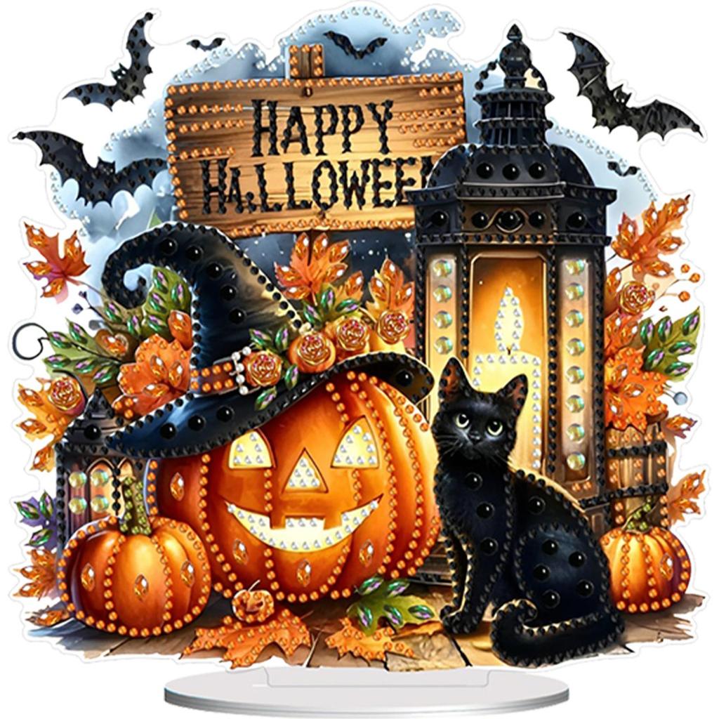 Acrylic Happy Halloween Diamond Painting Tabletop Ornaments Kit Table Top Diamond Painting Ornament Kits for Home Office Decor