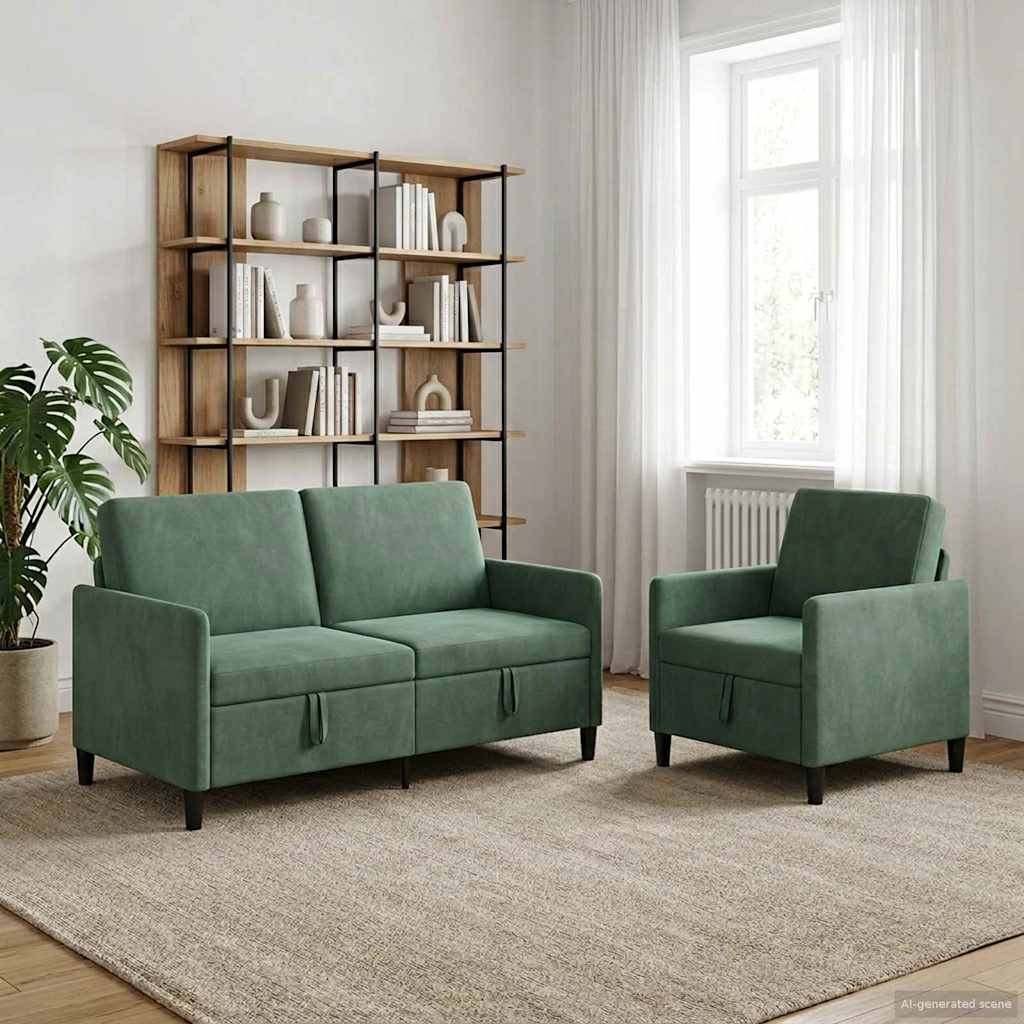 Sofa Set with Storage 2 Pcs Sea Green Polyester