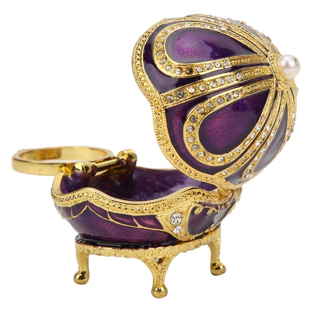 Sparkling Rhinestone Enamel Jewelry Box Purple Enamel Rhinestone Ornament Gift for Home