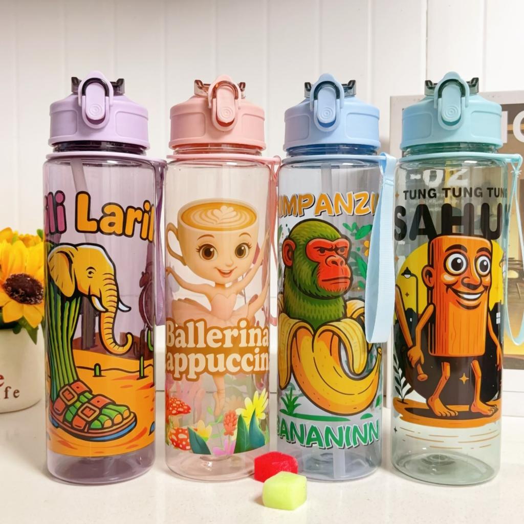 750ML Italienische Brainrot Wasserflasche Outdoor Trinken Cartoon Sportbecher Tung Tung Tung Sahur Tralalero Tralala Weihnachtsgeschenk