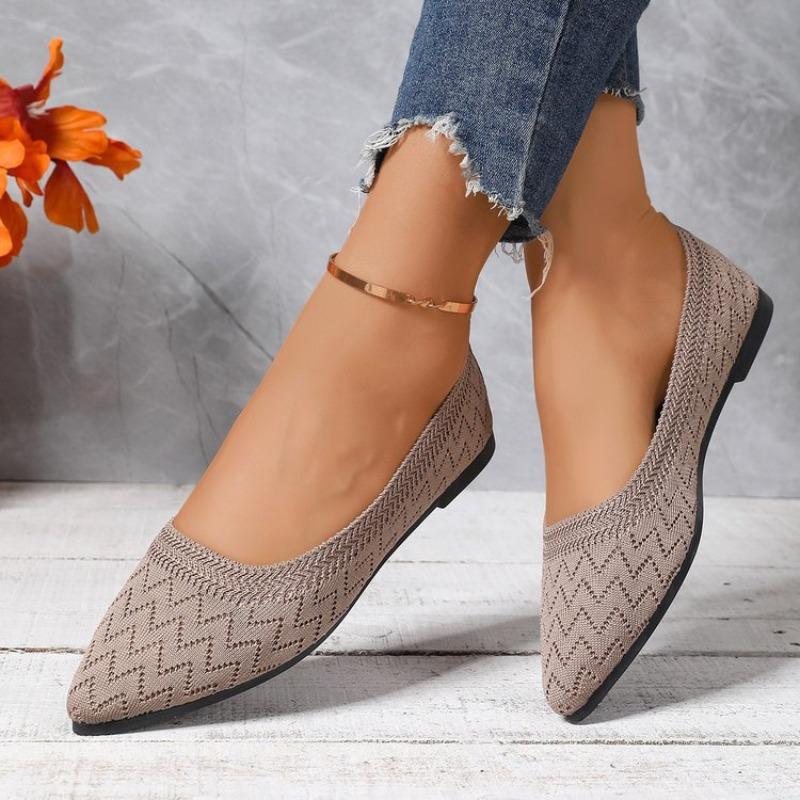 

Fashion Women s Pointed Toe Flat Shoes Solid Color Knitted on Shoes Casual Breathable Ballet Flats Women Flat Shoes Loafers Women 43